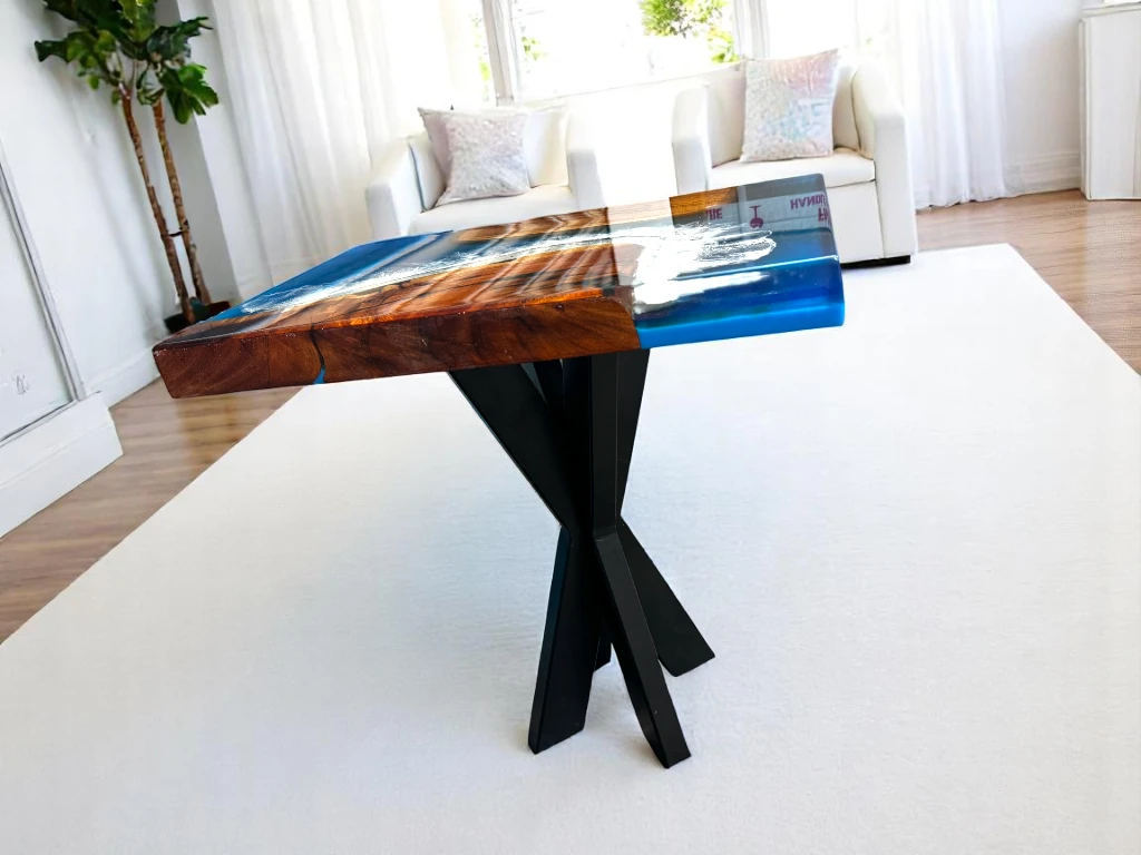Stylish Oval Wood Epoxy Live Edge Coffee Table for Sale